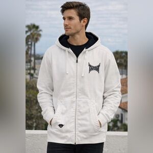 Tapout White XL Logo Cotton Full Zip Up Hoodie Men’s Size XL Athletic Streetwear